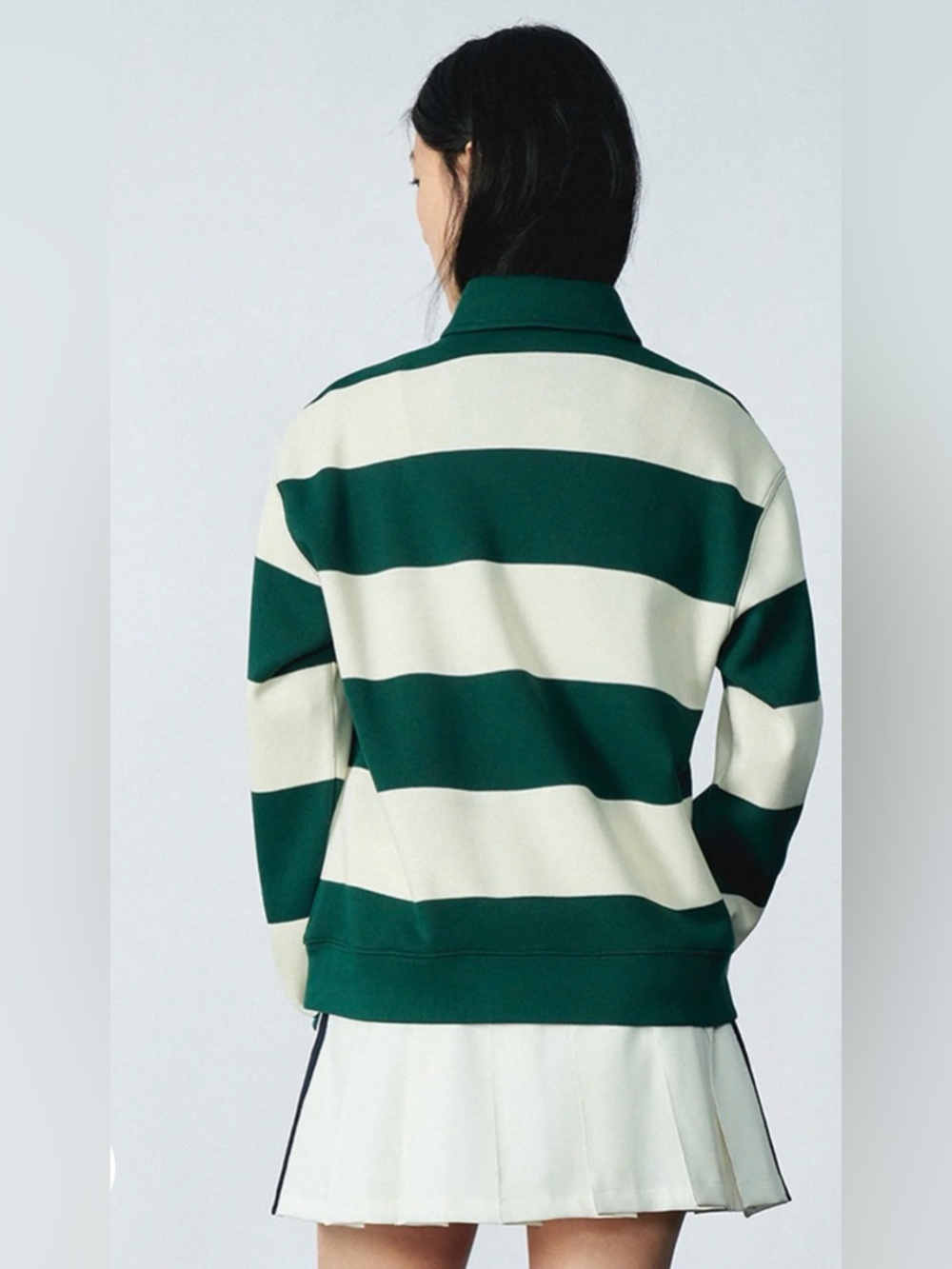 Women's Green and Cream Striped Rugby Polo Sweatshirt Size XS - Picture 2 of 6